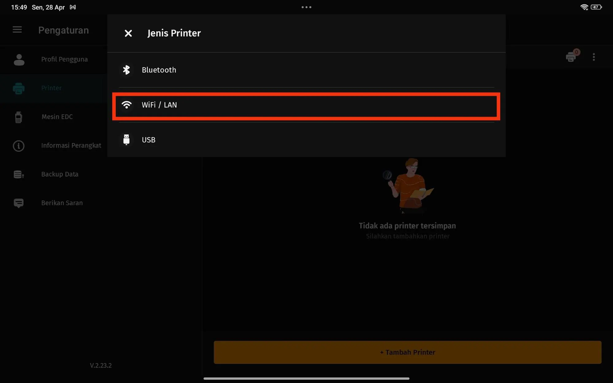 setting printer WiFi/LAN